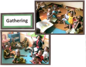 Uganda children gathering in classrooms.